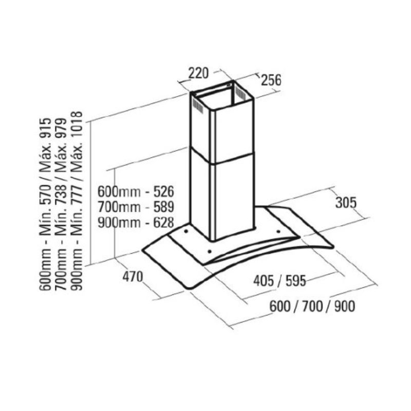 Kích thước máy hút mùi Cata C-700 GLASS/C Kích thước máy hút mùi Cata C-700 GLASS/C
