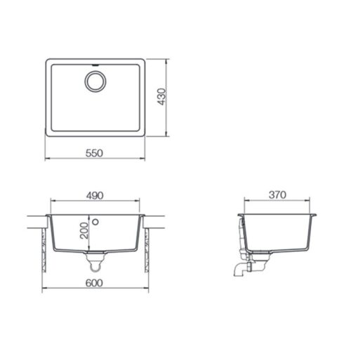 Chậu rửa bát đá Hafele Galba HS-GS5543 570.35.330 3 kích thước của chậu rửa bát đá Hafele Galba HS-GS5543 570.35.330