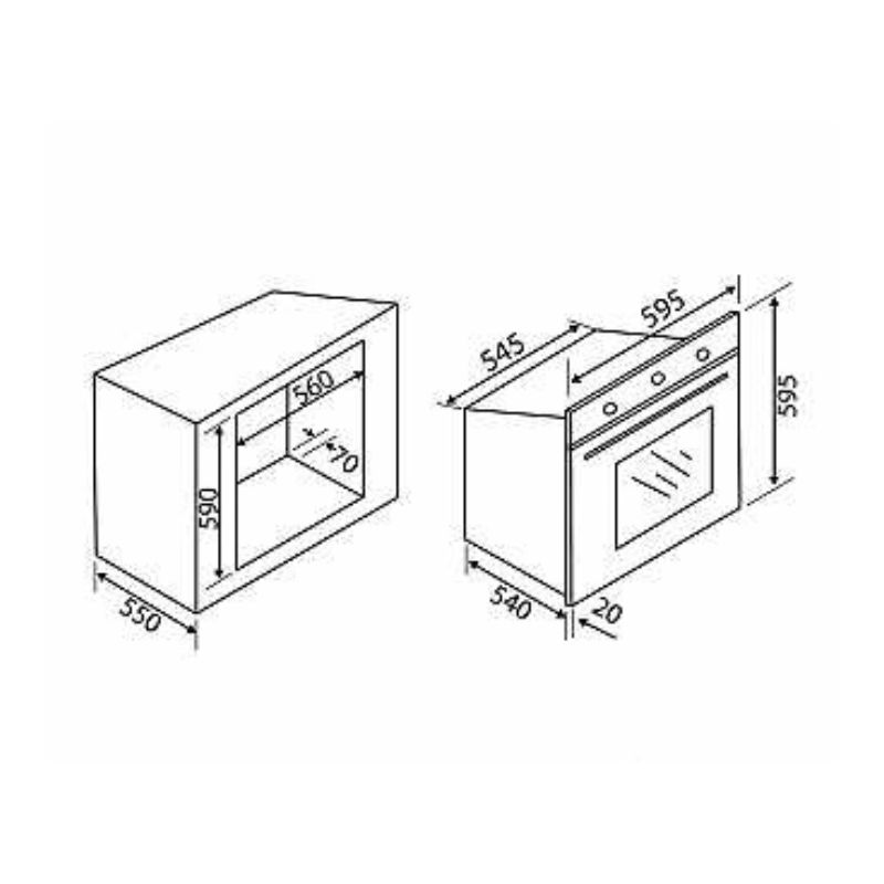 Kích thước lò nướng Malloca EB - 56ERCDG - 8C11R Kích thước lò nướng Malloca EB - 56ERCDG - 8C11R
