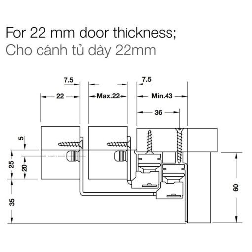 406.78.037_1 Phụ kiện cửa trượt tủ Slido Space Air 80VF Hafele 406.78.037