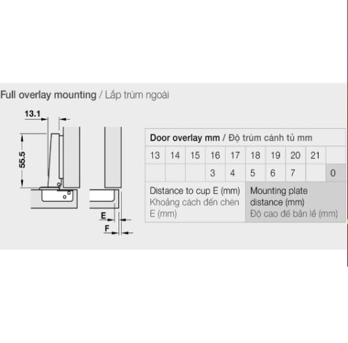 Bản lề không bật Hafele – trùm nữa 315.31.551 3 Kích thước của Bản lề không bật Hafele – trùm nữa 315.31.551