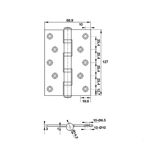 Kích thước của Bản lề lá 2 vòng bi 80Kg Hafele 926.20.122 Kích thước của Bản lề lá 2 vòng bi 80Kg Hafele 926.20.122