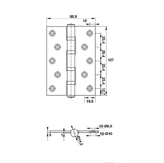 Kích thước của Bản lề lá 2 vòng bi 80Kg Hafele 926.41.288 Kích thước của Bản lề lá 2 vòng bi 80Kg Hafele 926.41.288
