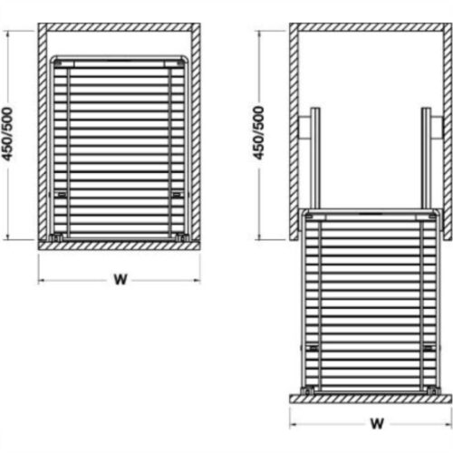 Bộ rổ kéo gắn với cánh Hafele 549.03.142 cho tủ rộng 450mm 3 Kích thước của Bộ rổ kéo gắn với cánh Hafele 549.03.142 cho tủ rộng 450mm