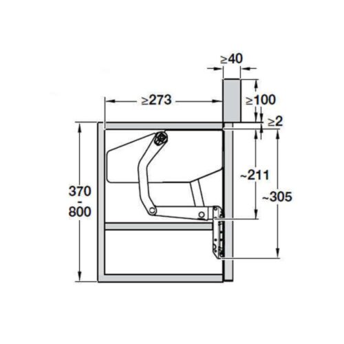 Bộ tay nâng Free Up Hafele 493.05.790 nắp trắng 3 Kích thước của Bộ tay nâng Free Up Hafele 493.05.790 nắp trắng