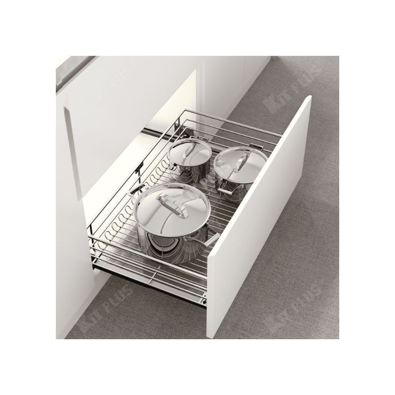 Giá xoong nồi nan tròn Inox mờ, ray giảm chấn Kit Plus DG70S Giá xoong nồi nan tròn Inox mờ, ray giảm chấn Kit Plus DG70S