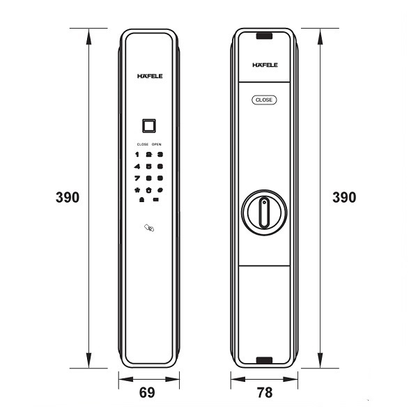 Kích thước của khóa điện tử Hafele PP9000 912.05.694 Kích thước của khóa điện tử Hafele PP9000 912.05.694