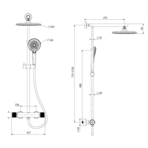 Sen cây tắm nóng lạnh Paul Schmitt PA513R 3 Kích thước sen cây tắm nóng lạnh Paul Schmitt PA513R
