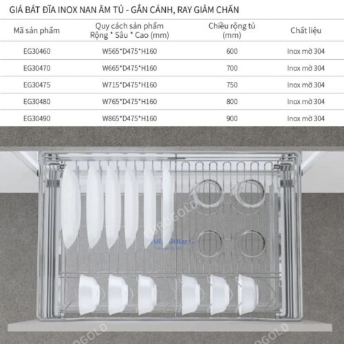 Giá bát đĩa Eurogold EGT7160 3 Kích thước giá bát đĩa Eurogold EG30460