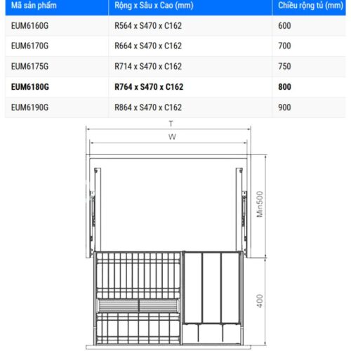 Giá bát đĩa Eurogold EUM6180G 3 Kích thước giá bát đĩa Eurogold EUM6180G