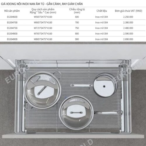 Giá xoong nồi Eurogold EGT6160 3 Kích thước giá xoong nồi Eurogold EG30460B