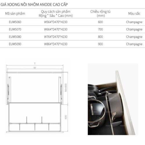 Giá xoong nồi Eurogold EUM5080 3 Kích thước giá xoong nồi Eurogold EUM5080