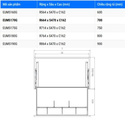Giá xoong nồi Eurogold EUM5170G 3 Kích thước giá xoong nồi Eurogold EUM5170G