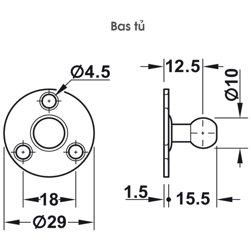 Kích thước bas tủ pittong đẩy cánh tủ 120N Hafele 373.82.909 Kích thước bas tủ pittong đẩy cánh tủ 120N Hafele 373.82.909
