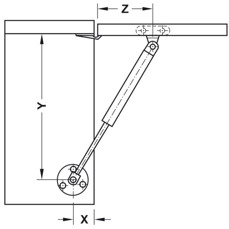 Kích thước pittong đẩy cánh tủ 120N Hafele 373.82.909 Kích thước pittong đẩy cánh tủ 120N Hafele 373.82.909