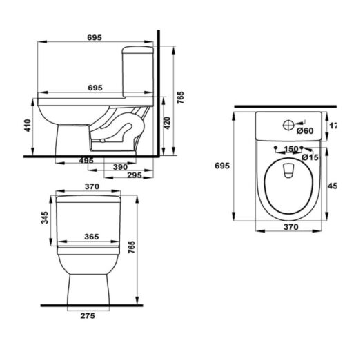 Bồn cầu 2 khối Compact Hafele 588.79.404 3 Kích thước bồn cầu 2 khối Compact Hafele 588.79.404