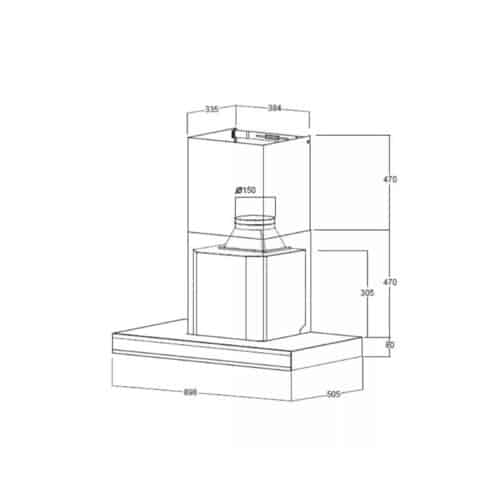 Máy hút mùi áp tường Brandt AD1200X 3 Kích thước máy hút mùi áp tường Brandt AD1200X
