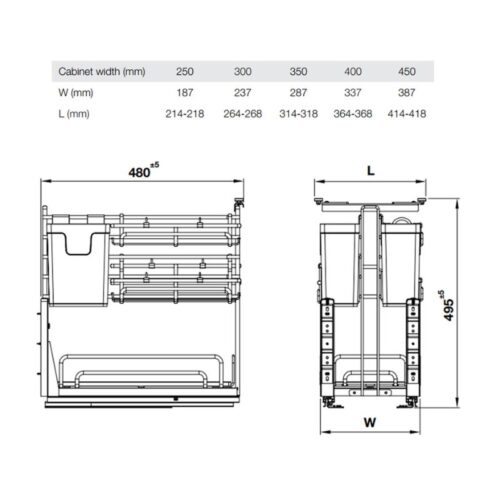 Giá dao thớt Inox 304 Hafele Omero 547.11.006 450mm 4 Kích thước giá dao thớt Inox 304 Hafele Omero 547.11.006 450mm