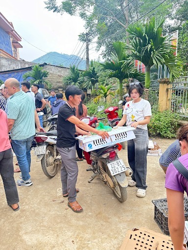 Bà con Tuyên Quang đã nhận được gà giống và cám. Bà con Tuyên Quang đã nhận được gà giống và cám.