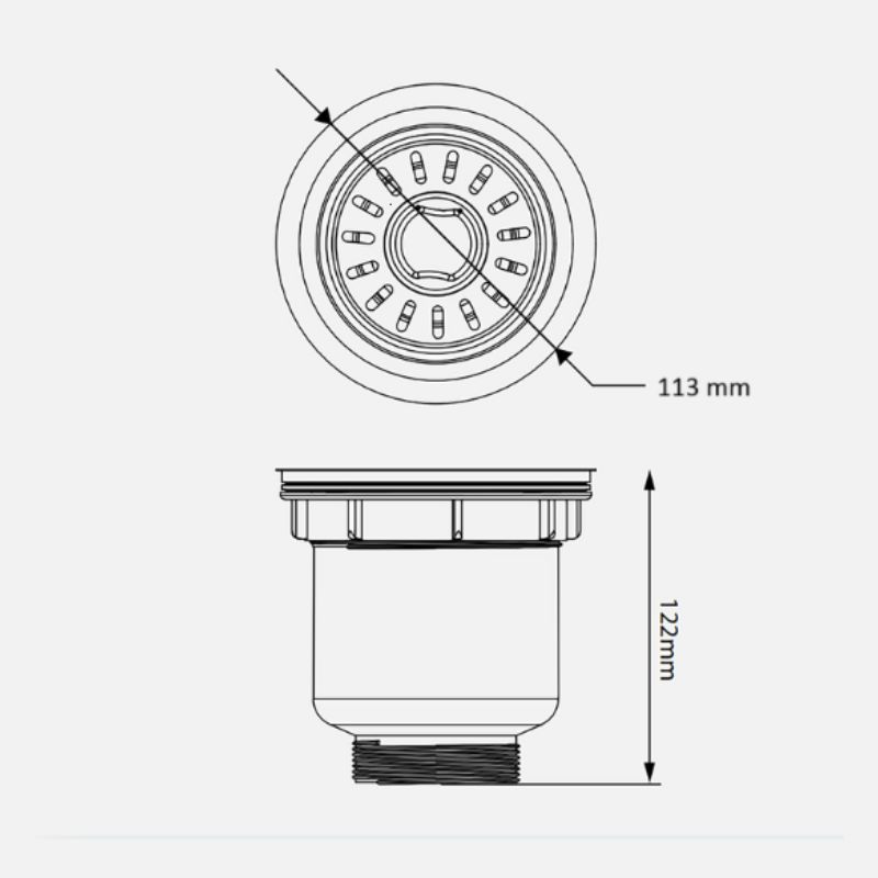 Kích thước bát rác inox Kluger KS-502DN113 Kích thước bát rác inox Kluger KS-502DN113