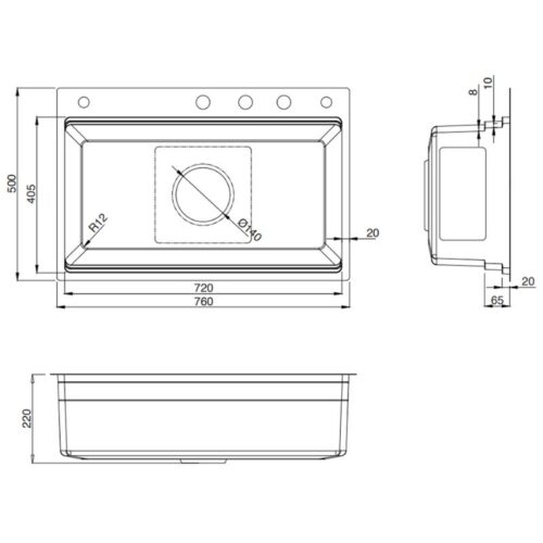 Chậu rửa bát 1 hố Kluger KWF8161FB-S76W Plus 5 Kích thước chậu rửa bát 1 hố Kluger KWF8161FB-S76W Plus