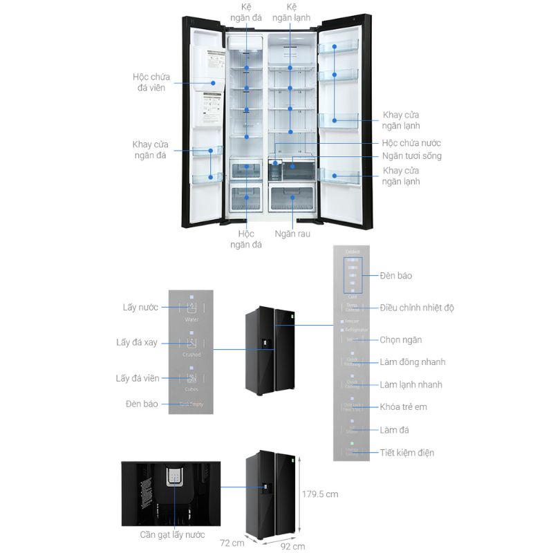 Kích thước tủ lạnh 2 cánh side by side 573 lít Hitachi SX800GPGV0 GBK Kích thước tủ lạnh 2 cánh side by side 573 lít Hitachi SX800GPGV0 GBK