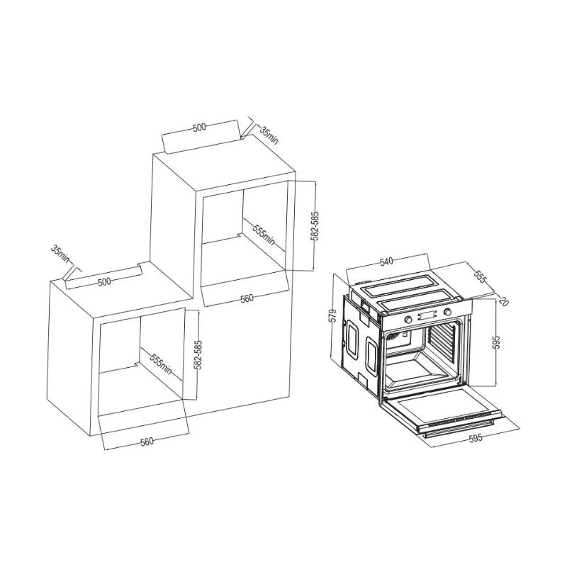 Kích thước lò nướng âm tủ 72L Faster FS OV7412MB Kích thước lò nướng âm tủ 72L Faster FS OV7412MB