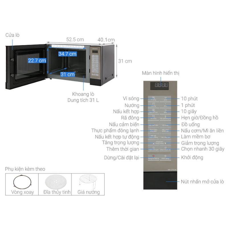 Chi tiêt lò vi sóng Panasonic NN-GT65JBYUE 31 lít Chi tiêt lò vi sóng Panasonic NN-GT65JBYUE 31 lít