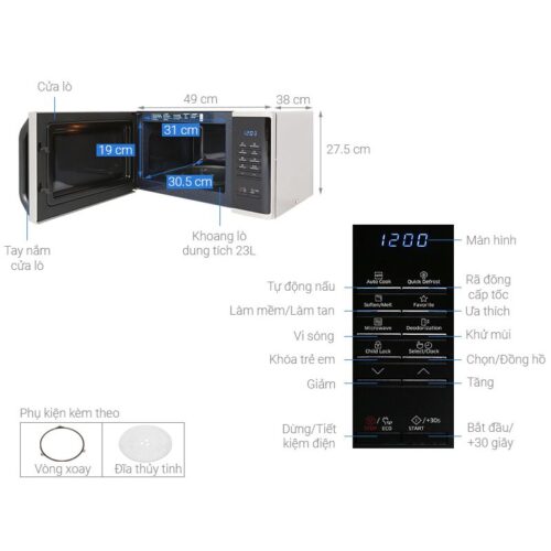 Lò vi sóng Samsung MS23K3513ASV 23 lít 4 Chi tiết lò vi sóng Samsung MS23K3513ASV 23 lít