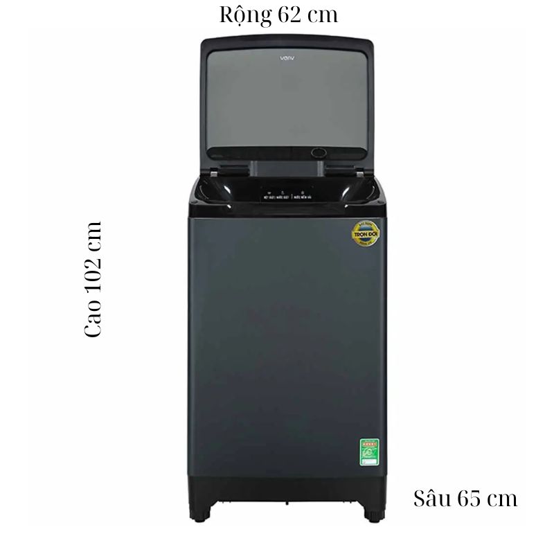 Kích thước máy Giặt Aqua Inverter 11 Kg AQW-DR110JT.BK cửa trên Kích thước máy Giặt Aqua Inverter 11 Kg AQW-DR110JT.BK cửa trên