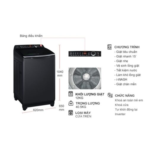 Máy Giặt Aqua Inverter 12 Kg AQW-DR120HT.BK cửa trên 5 Kích thước máy Giặt Aqua Inverter 12 Kg AQW-DR120HT.BK cửa trên
