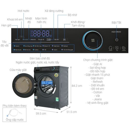 Máy Giặt Aqua Inverter 9 Kg AQD-D903G.BK cửa trước 5 Kích thước máy Giặt Aqua Inverter 9 Kg AQD-D903G.BK cửa trước