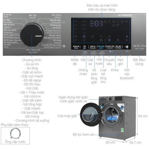 Máy Giặt Beko Inverter 9 Kg WCV9648XSTM cửa trước 5 Kích thước máy Giặt Beko Inverter 9 Kg WCV9648XSTM cửa trước
