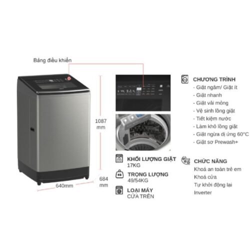Máy Giặt Hitachi Inverter 17 Kg SF-170ZCV SS cửa trên 4 Kích thước máy Giặt Hitachi Inverter 17 Kg SF-170ZCV SS cửa trên