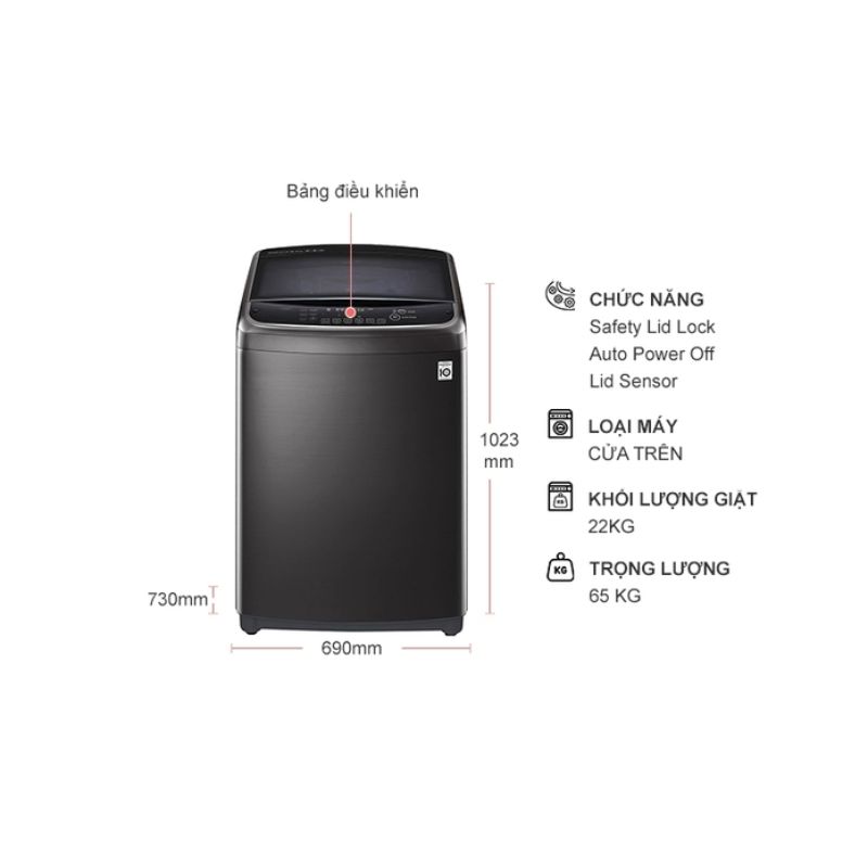 Kích thước máy Giặt LG 22 Kg TH2722SSAK cửa trên Kích thước máy Giặt LG 22 Kg TH2722SSAK cửa trên