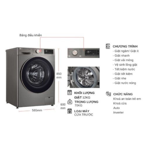 Máy Giặt LG Inverter 12 Kg FV1412S3PA cửa trước 5 Kích thước máy Giặt LG Inverter 12 Kg FV1412S3PA cửa trước