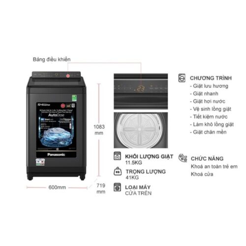 Kích thước máy Giặt Panasonic Inverter 11.5 Kg NA-FD115W3BV cửa trên