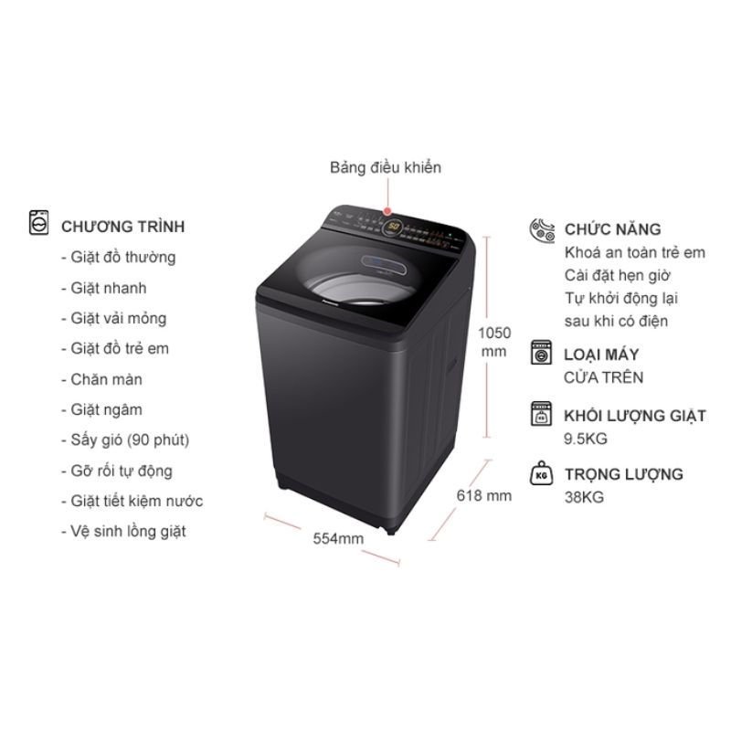 Kích thước máy Giặt Panasonic Inverter 9.5 Kg NA-FD95V1BRV cửa trên Kích thước máy Giặt Panasonic Inverter 9.5 Kg NA-FD95V1BRV cửa trên