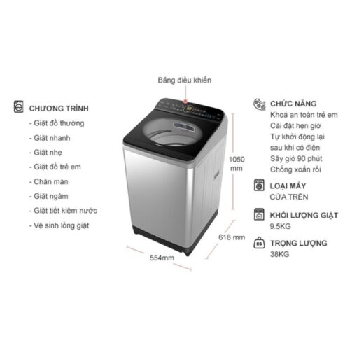 Máy Giặt Panasonic Inverter 9.5 Kg NA-FD95X1LRV cửa trên 5 Kích thước máy Giặt Panasonic Inverter 9.5 Kg NA-FD95X1LRV cửa trên