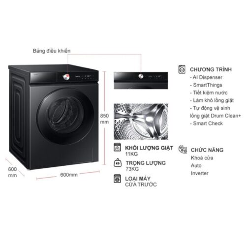 Máy Giặt Samsung Inverter 11 Kg WW11CB944DGBSV cửa trước 6 Kích thước máy Giặt Samsung Inverter 11 Kg WW11CB944DGBSV cửa trước
