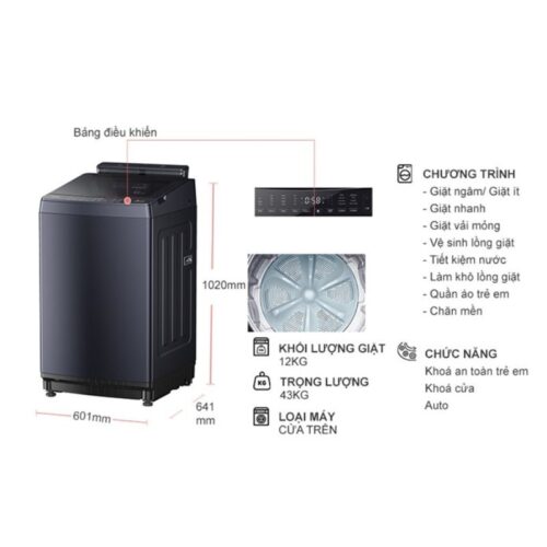 Máy Giặt Toshiba Inverter 12 Kg AW-DUM1300KV(MG) cửa trên 4 Kích thước máy Giặt Toshiba Inverter 12 Kg AW-DUM1300KV(MG) cửa trên