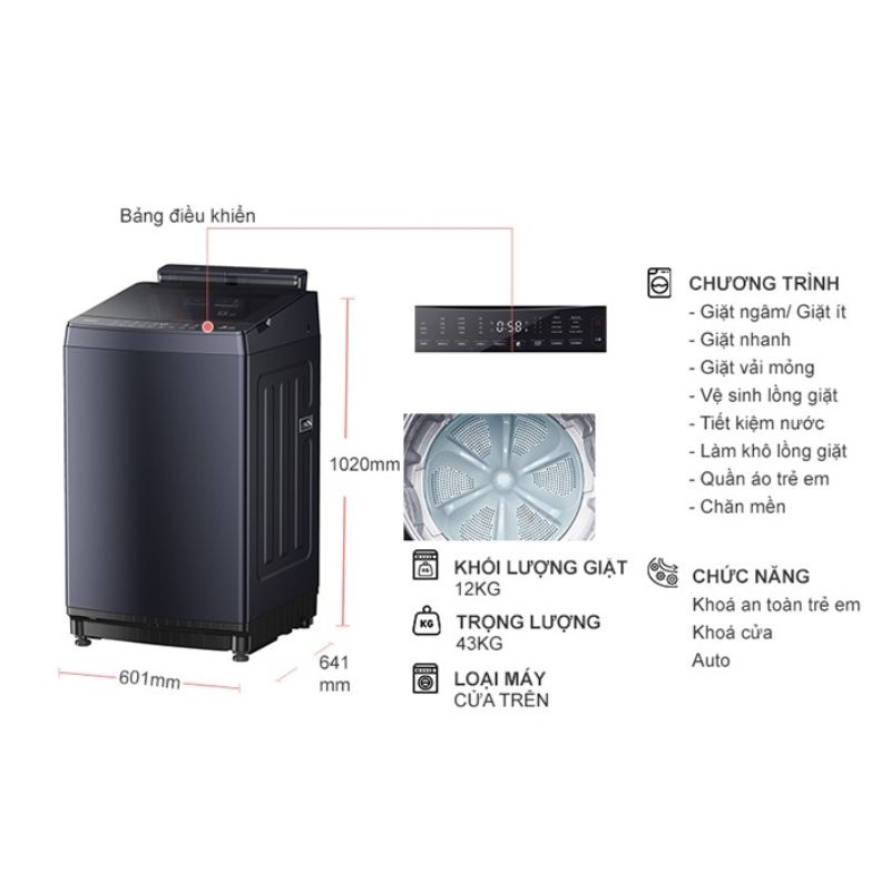 Kích thước máy Giặt Toshiba Inverter 12 Kg AW-DUM1300KV(MG) cửa trên Kích thước máy Giặt Toshiba Inverter 12 Kg AW-DUM1300KV(MG) cửa trên