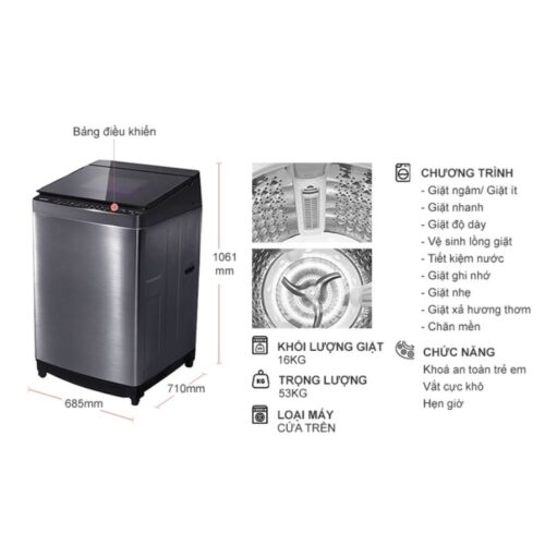 Máy Giặt Toshiba Inverter 16 Kg AW-DUG1700WV (SS) cửa trên 5 Kích thước máy Giặt Toshiba Inverter 16 Kg AW-DUG1700WV (SS) cửa trên
