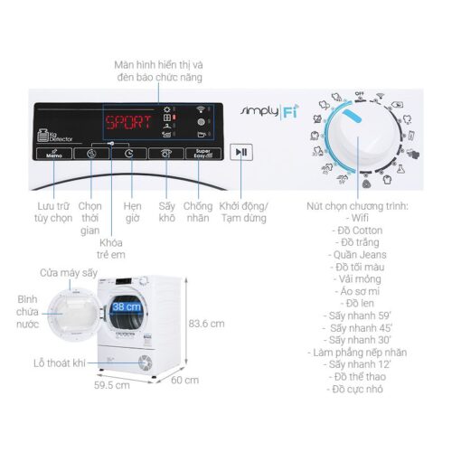 Máy Sấy Ngưng Tụ Candy 10 Kg CSO C10TE-S 5 Kích thước máy Sấy Ngưng Tụ Candy 10 Kg CSO C10TE-S