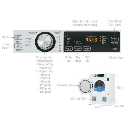 Máy Sấy Thông Hơi Aqua 7 Kg AQH-V700F 4 Kích thước máy Sấy Thông Hơi Aqua 7 Kg AQH-V700F