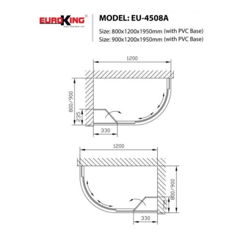 Phòng tắm vách kính Euroking EU-4508A 800mm 3 Kích thước phòng tắm vách kính Euroking EU-4508A 800mm