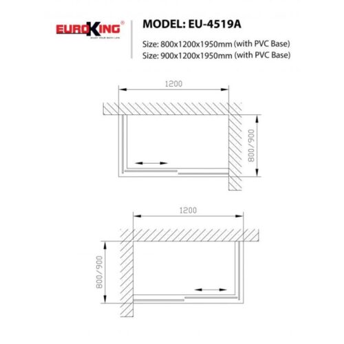 Phòng tắm vách kính Euroking EU-4519A 800mm 3 Kích thước phòng tắm vách kính Euroking EU-4519A 800mm