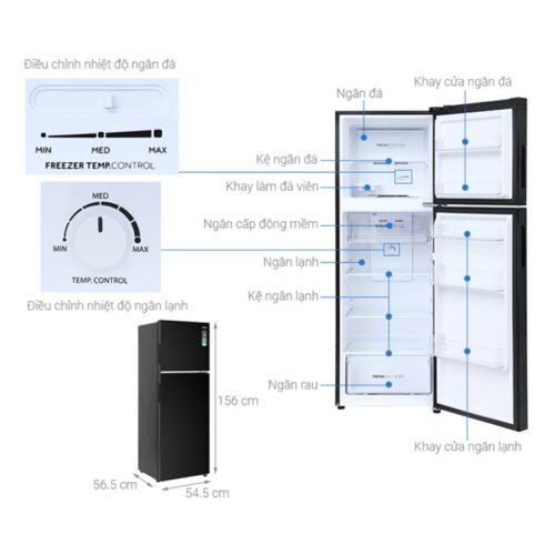 Tủ Lạnh 2 cánh Inverter 236 Lít Aqua AQR-T260FA(FB) 4 Kích thước tủ Lạnh 2 cánh Inverter 236 Lít Aqua AQR-T260FA(FB)