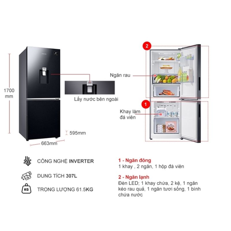 Kích thước tủ Lạnh 2 cánh Inverter 307 Lít Samsung RB30N4170BU Kích thước tủ Lạnh 2 cánh Inverter 307 Lít Samsung RB30N4170BU