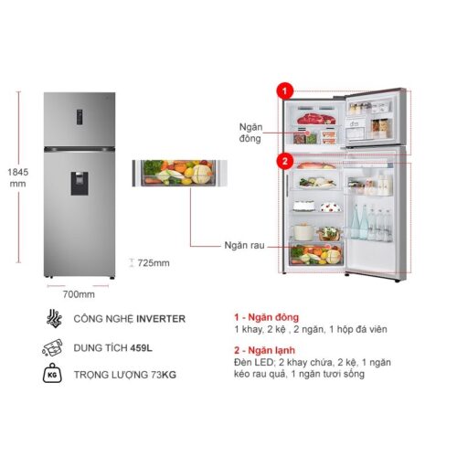 Tủ Lạnh 2 cánh Inverter 374 Lít LG LTD37BLM 5 Kích thước tủ Lạnh 2 cánh Inverter 374 Lít LG LTD37BLM